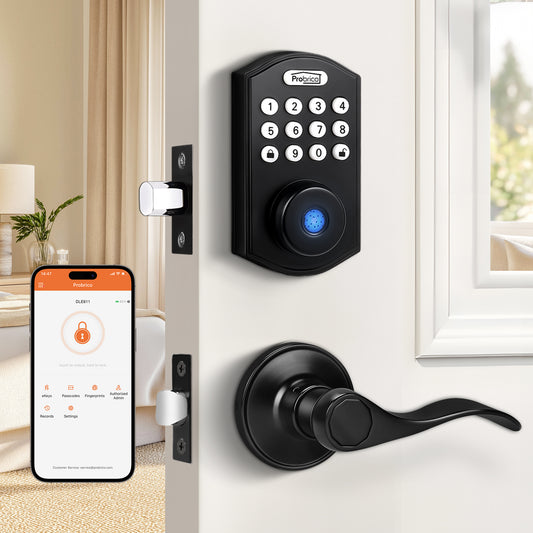 Probrico Keypad Door Lock with Handle Keyless Entry Door Lock, Smart Locks for Front Door Fingerprint Deadbolt with Handle Black