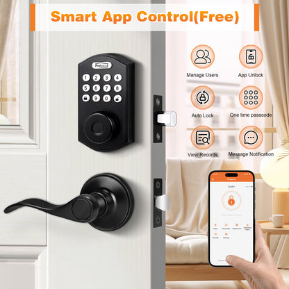 Probrico Keypad Door Lock with Handle Keyless Entry Door Lock, Smart Locks for Front Door Fingerprint Deadbolt with Handle Black