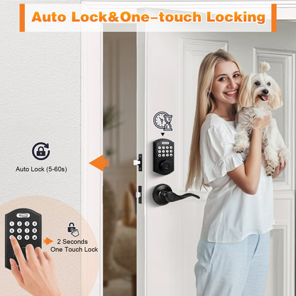 Probrico Keypad Door Lock with Handle Keyless Entry Door Lock, Smart Locks for Front Door Fingerprint Deadbolt with Handle Black