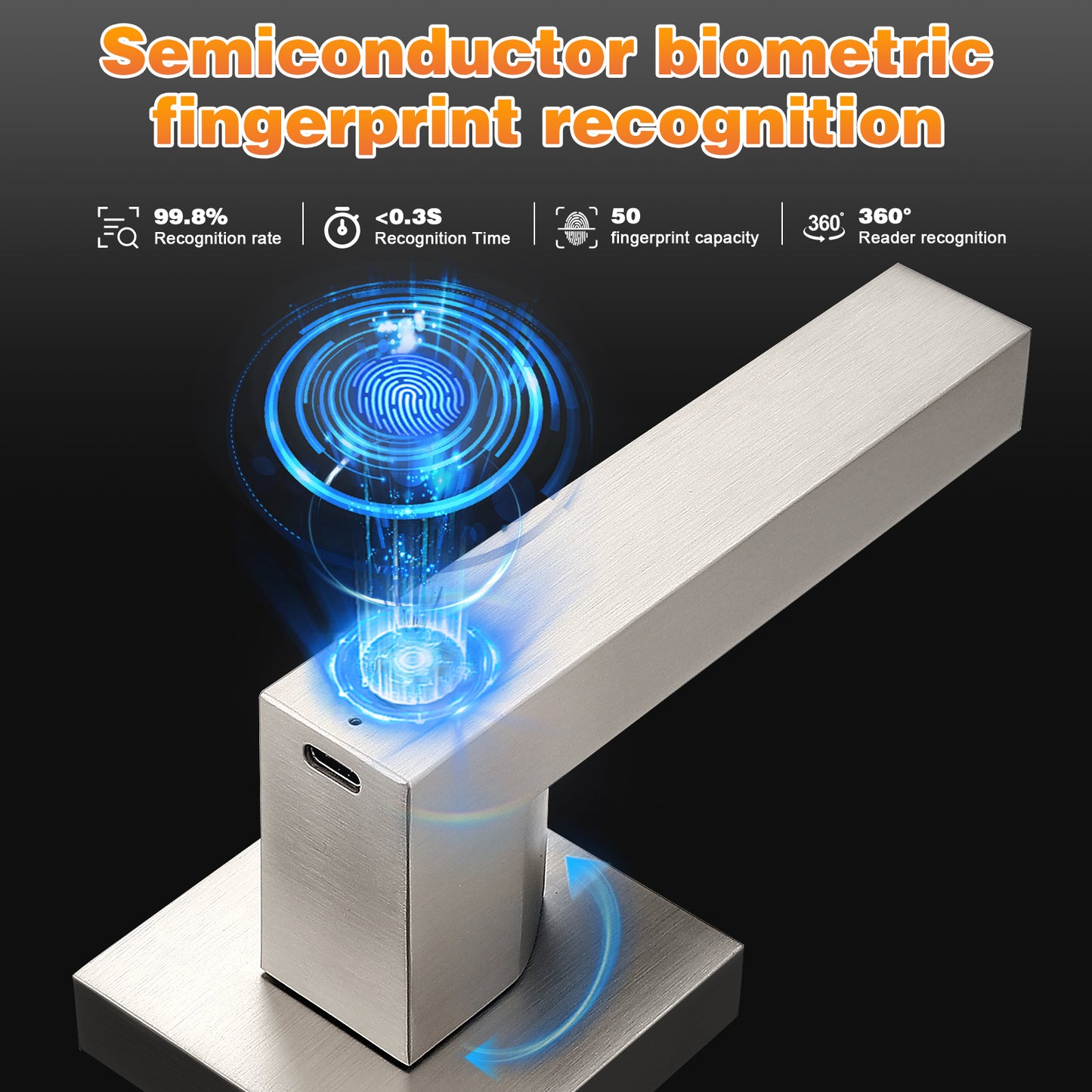 Probrico Satin Nickel Smart Lock Keyless Entry Door Lock with Handle Fingerprint Door Lock for Bedroom Bathroom
