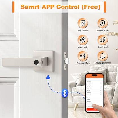 Probrico Satin Nickel Smart Lock Keyless Entry Door Lock with Handle Fingerprint Door Lock for Bedroom Bathroom