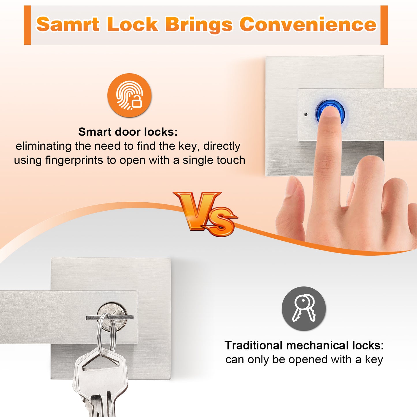 Probrico Satin Nickel Smart Lock Keyless Entry Door Lock with Handle Fingerprint Door Lock for Bedroom Bathroom