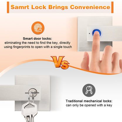 Probrico Satin Nickel Smart Lock Keyless Entry Door Lock with Handle Fingerprint Door Lock for Bedroom Bathroom