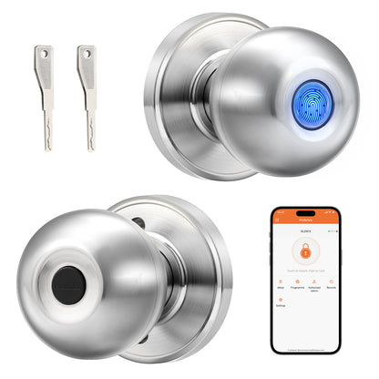 Probrico Satin Nickel Fingerprint Door Knob, Keyless Entry Smart Biometric Door Knob, Interior Door Knob with Fingerprint Lock