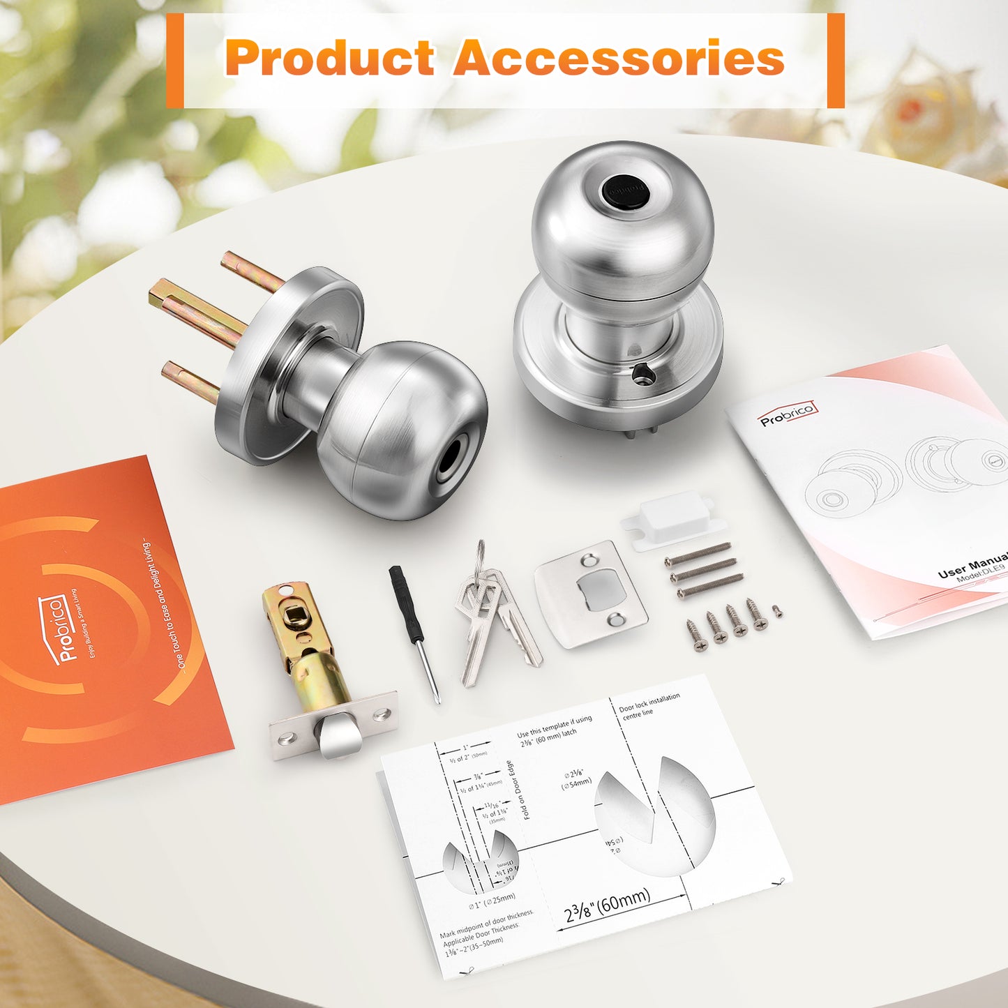 Probrico Satin Nickel Fingerprint Door Knob, Keyless Entry Smart Biometric Door Knob, Interior Door Knob with Fingerprint Lock