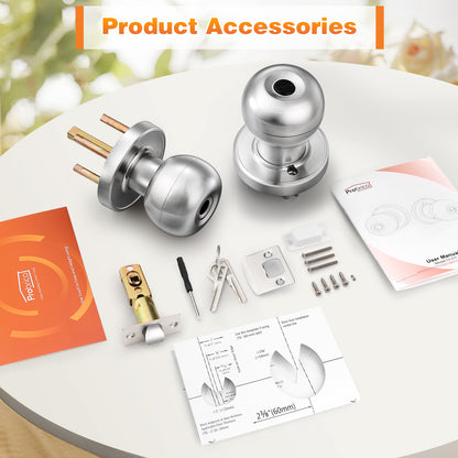 Probrico Satin Nickel Fingerprint Door Knob, Keyless Entry Smart Biometric Door Knob, Interior Door Knob with Fingerprint Lock
