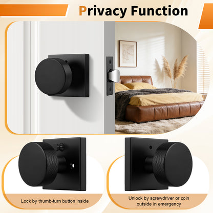 Probrico Gold/Black Door Knobs with Knurled Pattern, Interior Door Knobs with Square Rosette, Privacy/Passage Door Knob for Bathroom Closet