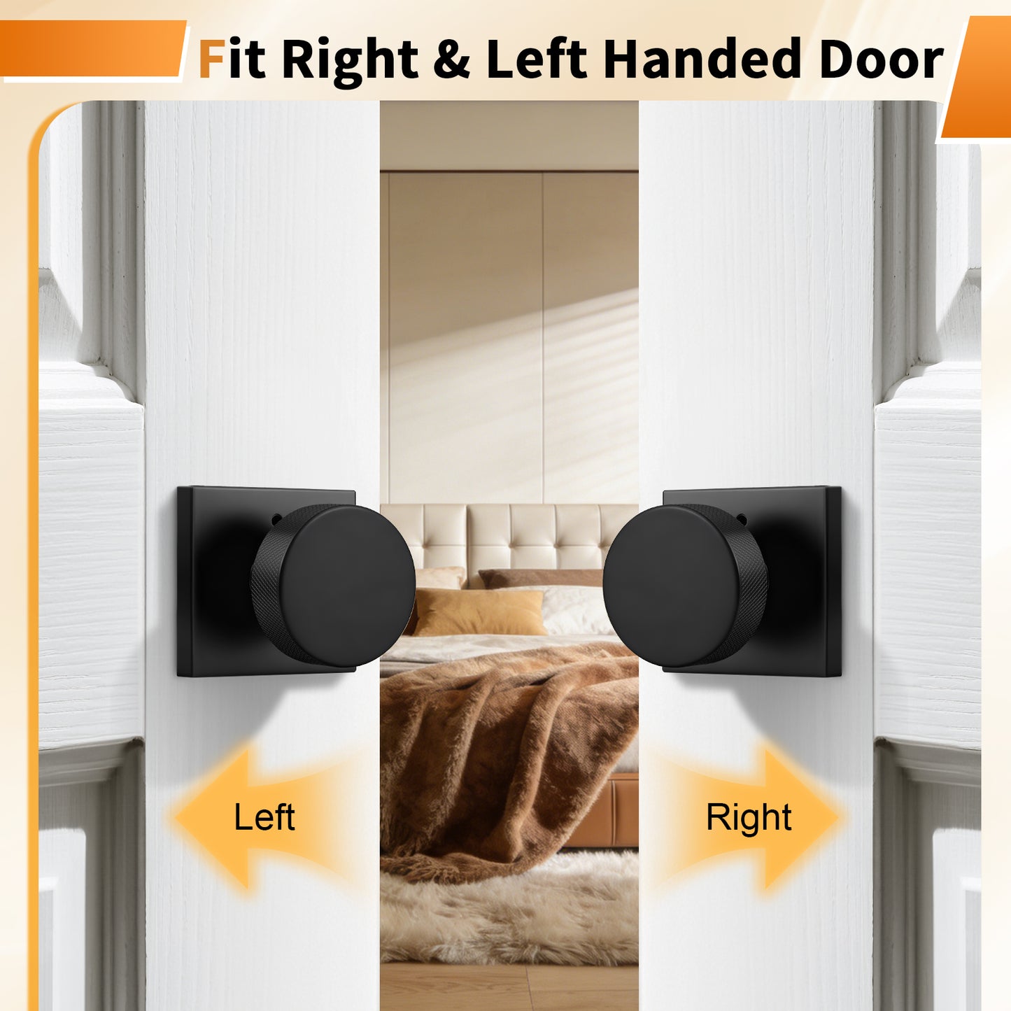 Probrico Gold/Black Door Knobs with Knurled Pattern, Interior Door Knobs with Square Rosette, Privacy/Passage Door Knob for Bathroom Closet