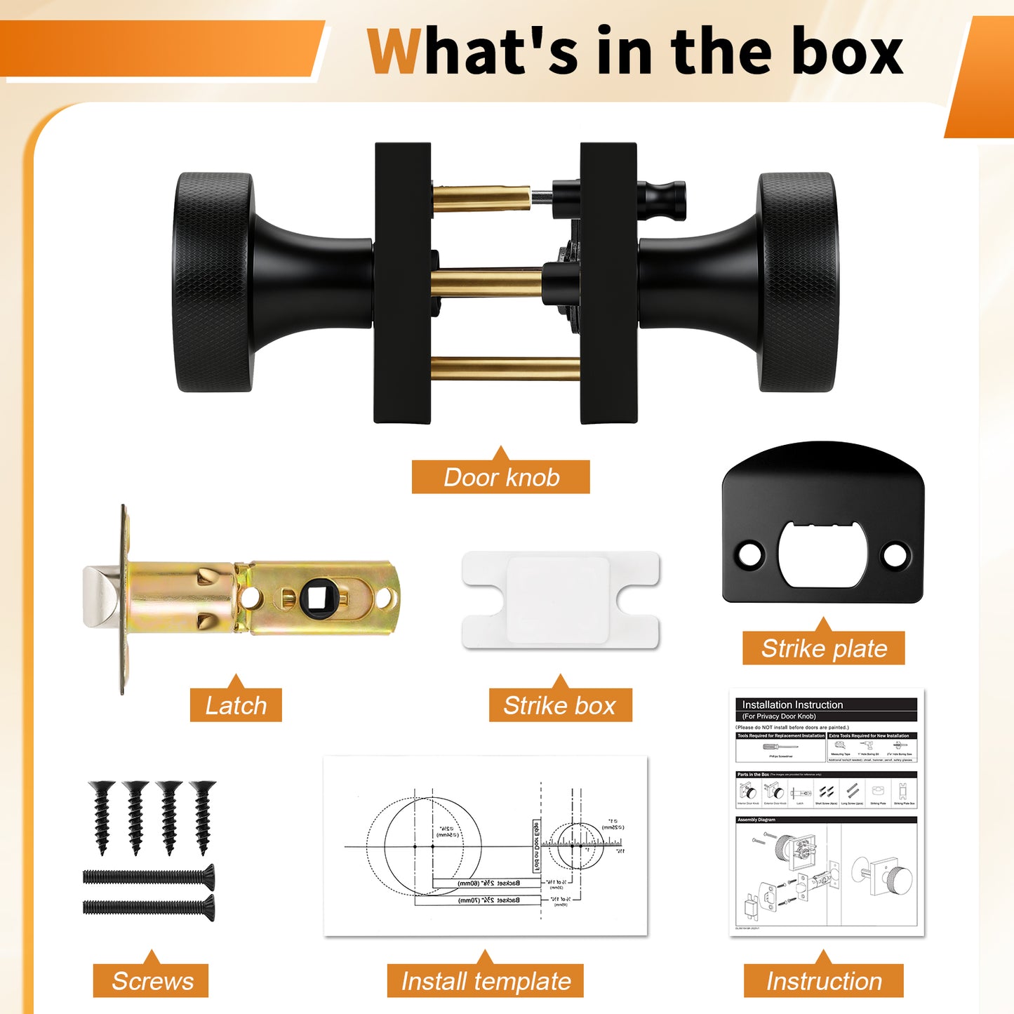 Probrico Gold/Black Door Knobs with Knurled Pattern, Interior Door Knobs with Square Rosette, Privacy/Passage Door Knob for Bathroom Closet