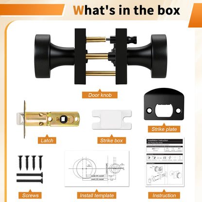 Probrico Gold/Black Door Knobs with Knurled Pattern, Interior Door Knobs with Square Rosette, Privacy/Passage Door Knob for Bathroom Closet