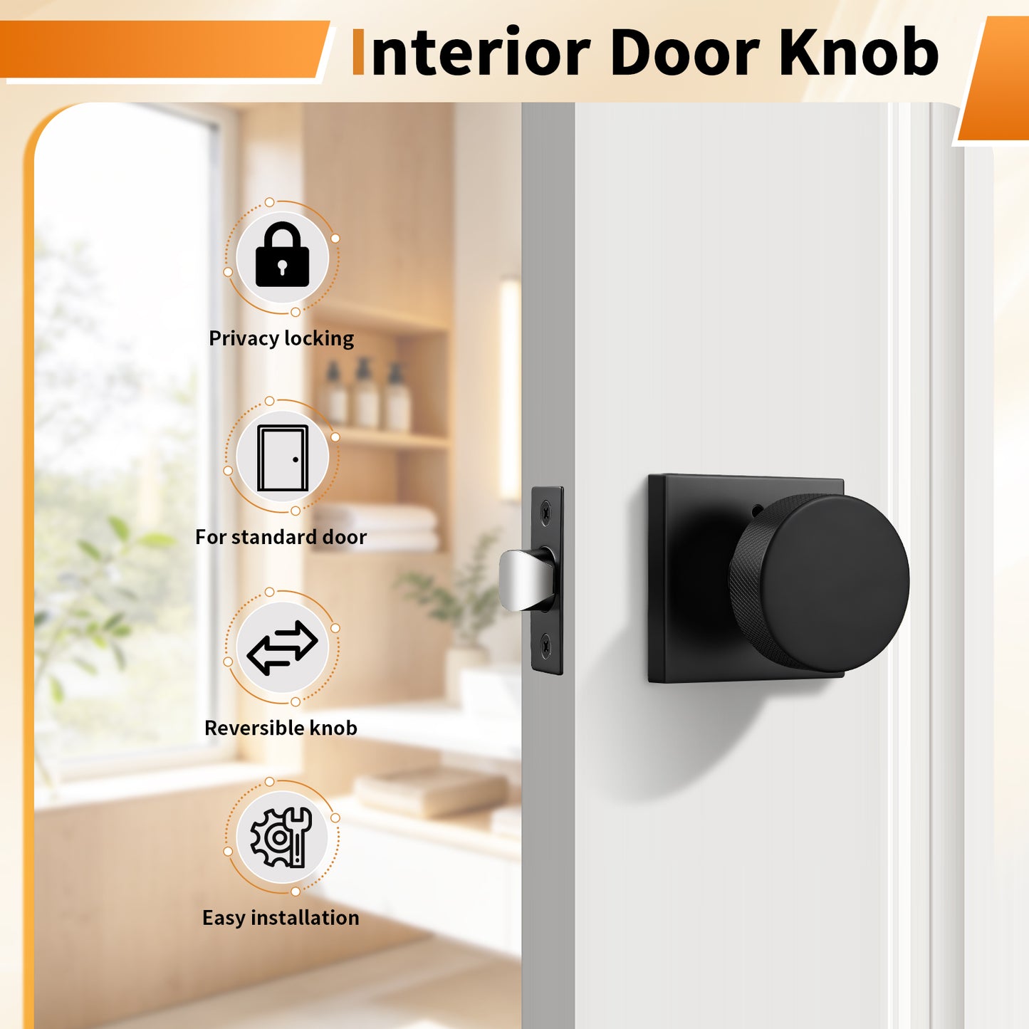 Probrico Gold/Black Door Knobs with Knurled Pattern, Interior Door Knobs with Square Rosette, Privacy/Passage Door Knob for Bathroom Closet