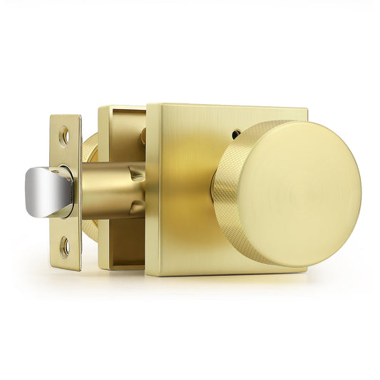 Probrico Gold/Black Door Knobs with Knurled Pattern, Interior Door Knobs with Square Rosette, Privacy/Passage Door Knob for Bathroom Closet