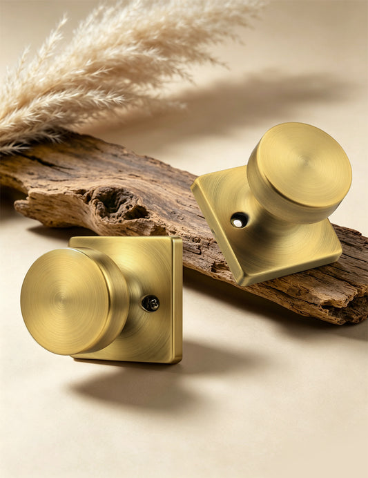 Probrico Dummy Door Knob Vintage Brass Finish, Standard Size Interior Door Handles Single Sided Dummy Door Handles, Square Panel Knob for Closet