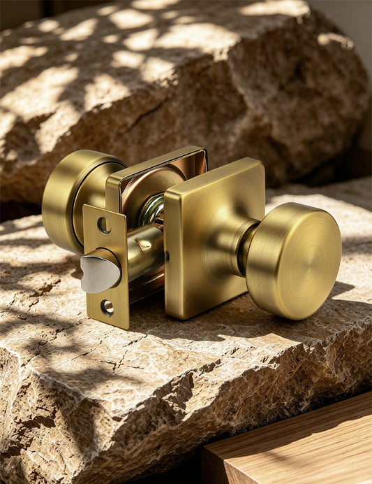 Probrico Passage Door Knobs Interior, Closet Keyless Door Handles for Balcony or Hallway, Square Panel Door Knob in Vintage Brass Finish