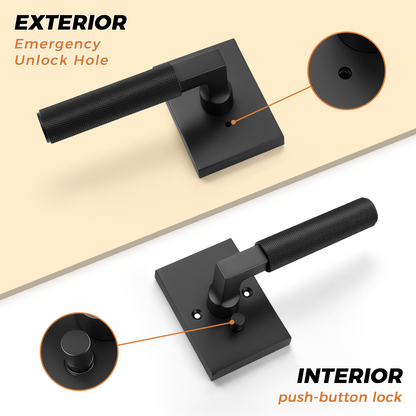 Probrico Matte Black Privacy Door Handles, Knurled Lever, Heavy Duty Interior Door Handles for Bedroom Bathroom, Reversible Left & Right Handed, with Lock