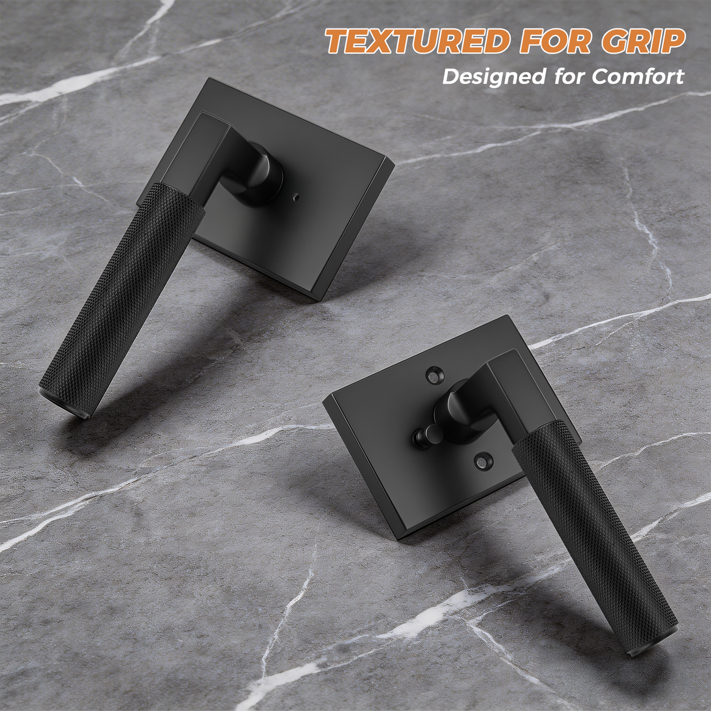 Probrico Matte Black Privacy Door Handles, Knurled Lever, Heavy Duty Interior Door Handles for Bedroom Bathroom, Reversible Left & Right Handed, with Lock