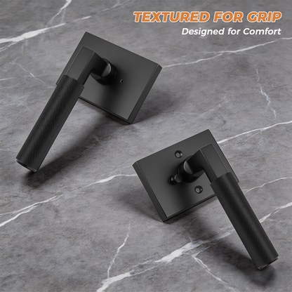 Probrico Matte Black Privacy Door Handles, Knurled Lever, Heavy Duty Interior Door Handles for Bedroom Bathroom, Reversible Left & Right Handed, with Lock