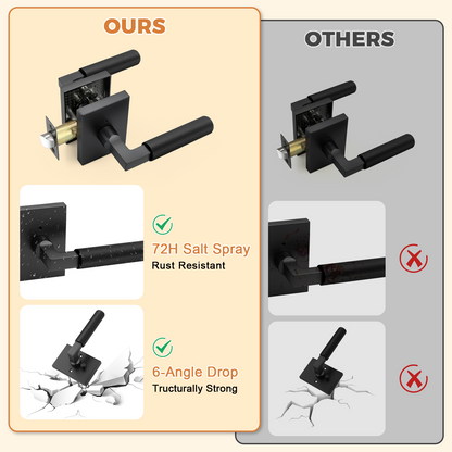 Probrico Matte Black Privacy Door Handles, Knurled Lever, Heavy Duty Interior Door Handles for Bedroom Bathroom, Reversible Left & Right Handed, with Lock