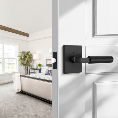 Probrico Matte Black Privacy Door Handles, Knurled Lever, Heavy Duty Interior Door Handles for Bedroom Bathroom, Reversible Left & Right Handed, with Lock