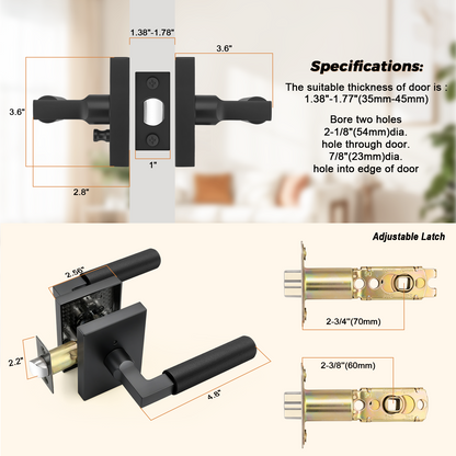 Probrico Matte Black Privacy Door Handles, Knurled Lever, Heavy Duty Interior Door Handles for Bedroom Bathroom, Reversible Left & Right Handed, with Lock