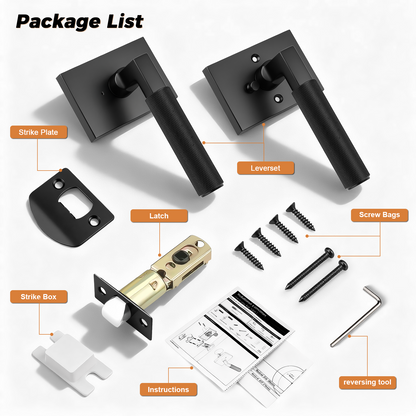 Probrico Matte Black Privacy Door Handles, Knurled Lever, Heavy Duty Interior Door Handles for Bedroom Bathroom, Reversible Left & Right Handed, with Lock