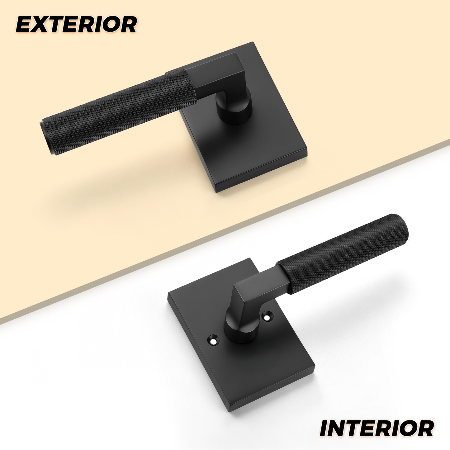Probrico Black Door Handle, Knurled Passage Door Handles for Hallway and Closet, Matte Black Door Handles Interior, Keyless Modern Door Lever for Left Right Handed, Smooth Turn Action