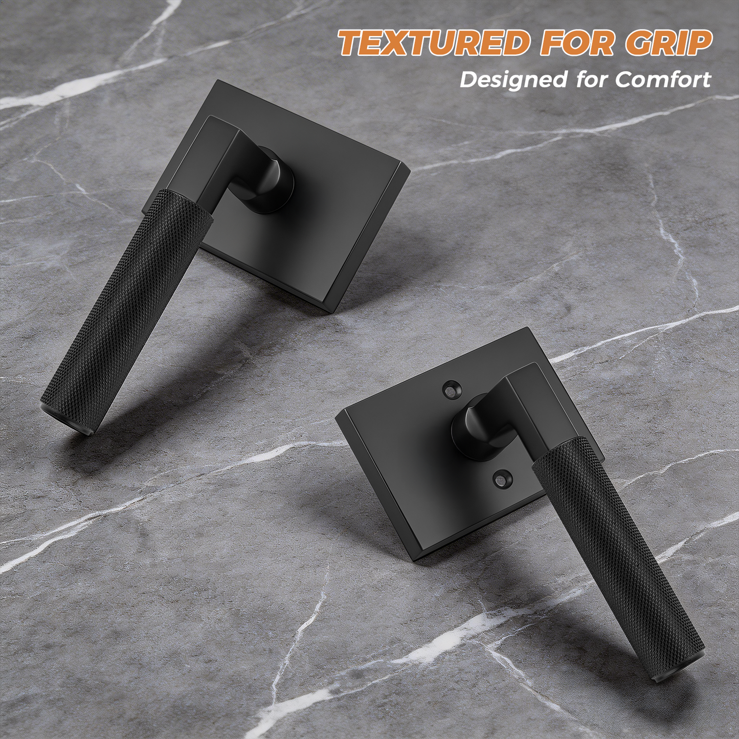 Probrico Black Door Handle, Knurled Passage Door Handles for Hallway and Closet, Matte Black Door Handles Interior, Keyless Modern Door Lever for Left Right Handed, Smooth Turn Action
