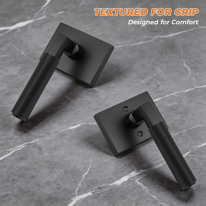 Probrico Black Door Handle, Knurled Passage Door Handles for Hallway and Closet, Matte Black Door Handles Interior, Keyless Modern Door Lever for Left Right Handed, Smooth Turn Action