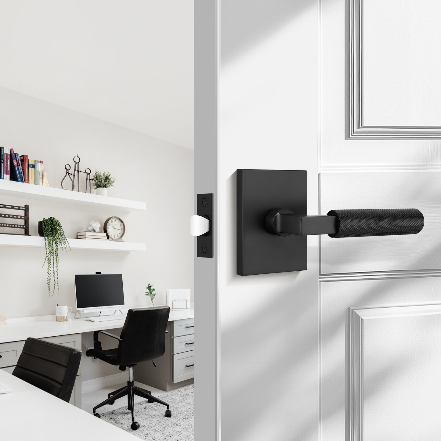 Probrico Black Door Handle, Knurled Passage Door Handles for Hallway and Closet, Matte Black Door Handles Interior, Keyless Modern Door Lever for Left Right Handed, Smooth Turn Action