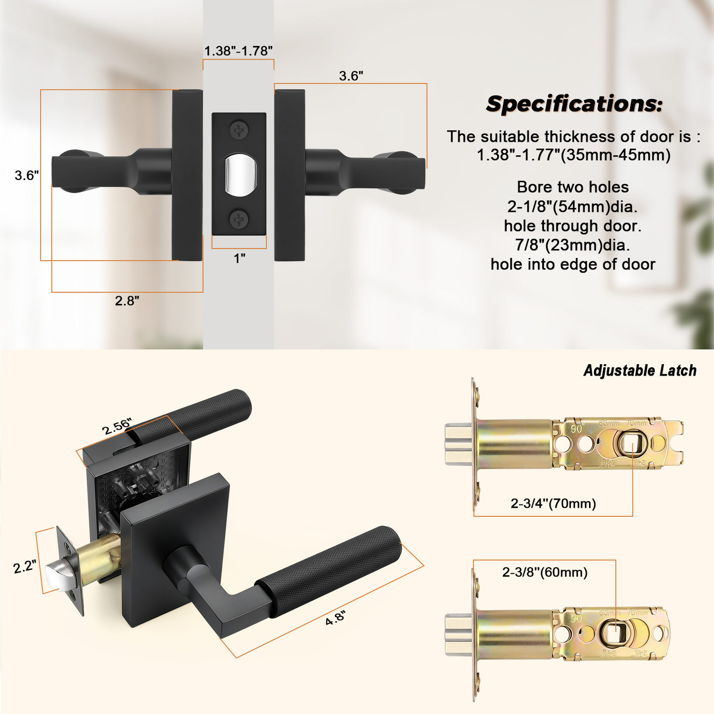 Probrico Black Door Handle, Knurled Passage Door Handles for Hallway and Closet, Matte Black Door Handles Interior, Keyless Modern Door Lever for Left Right Handed, Smooth Turn Action