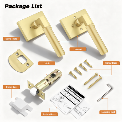 Probrico Brushed Gold Privacy Door Handle, Knurled Lever, Heavy Duty Interior Door Handles for Bed&Bath, Reversible for Left/Right Doors, Keyless Door Lever with Lock
