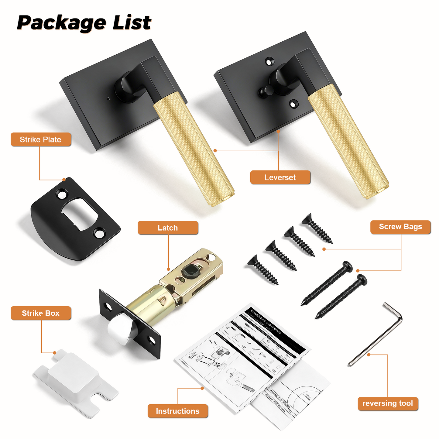 Probrico Brushed Gold Door Handles with Black Lever, Knurled Privacy Door Handle with Push Button Lock for Bedroom or Bathroom, Modern Interior Door Handle, Heavy Duty Keyless Privacy Lever