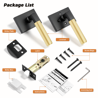 Probrico Brushed Gold Door Handles with Black Lever, Knurled Privacy Door Handle with Push Button Lock for Bedroom or Bathroom, Modern Interior Door Handle, Heavy Duty Keyless Privacy Lever