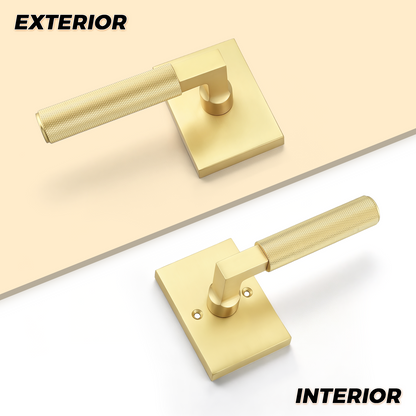 Probrico Gold Door Handle, Knurled Passage Door Handles for Hallway and Closet, Brushed Brass Door Handles Interior, Keyless Modern Door Lever for Left Right Handed, Smooth Turn Action