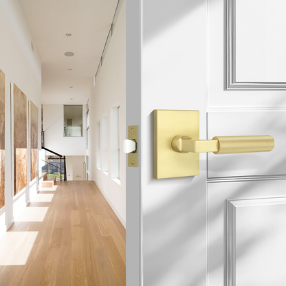 Probrico Gold Door Handle, Knurled Passage Door Handles for Hallway and Closet, Brushed Brass Door Handles Interior, Keyless Modern Door Lever for Left Right Handed, Smooth Turn Action