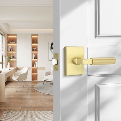 Probrico Gold Door Handle, Knurled Passage Door Handles for Hallway and Closet, Brushed Brass Door Handles Interior, Keyless Modern Door Lever for Left Right Handed, Smooth Turn Action