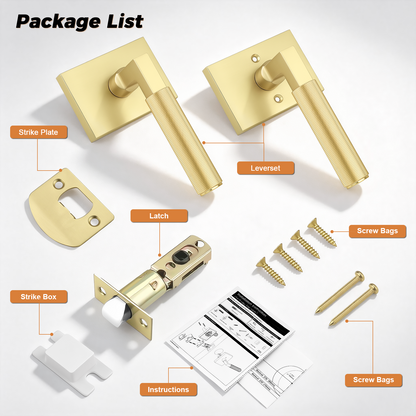 Probrico Gold Door Handle, Knurled Passage Door Handles for Hallway and Closet, Brushed Brass Door Handles Interior, Keyless Modern Door Lever for Left Right Handed, Smooth Turn Action