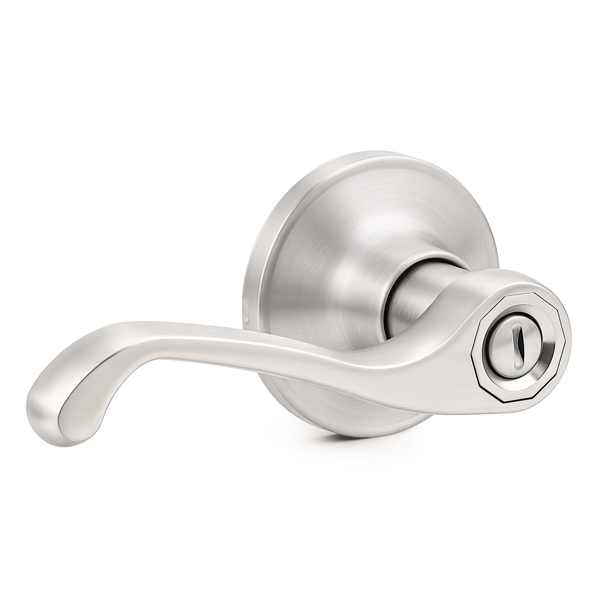Probrico Scroll Privacy Door Lever, Satin Nickel Interior Door Handle, Reversible for Left/Right Handed Door, Easy Install for Bedroom & Bathroom,Heavy Duty Door Handle, Keyless with Lock, 2026 New
