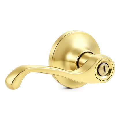 Probrico Scroll Privacy Door Lever, Gold Door Handle Interior, Reversible for Left/Right Handed Door, Polished Brass Door Handle for Bedroom & Bathroom, Keyless with Lock, 2026 NEW