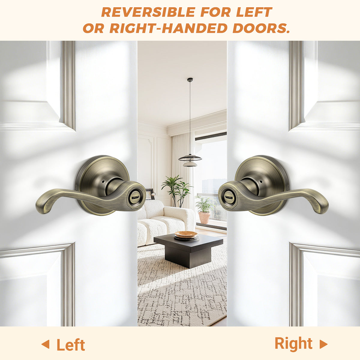 Probrico Scroll Privacy Door Lever, Antique Bronze Interior Door Handle, Reversible for Left/Right Handed Door, Easy Install for Bedroom & Bathroom,Heavy Duty Door Handle, Keyless with Turn Lock