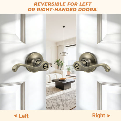 Probrico Scroll Privacy Door Lever, Antique Bronze Interior Door Handle, Reversible for Left/Right Handed Door, Easy Install for Bedroom & Bathroom,Heavy Duty Door Handle, Keyless with Turn Lock