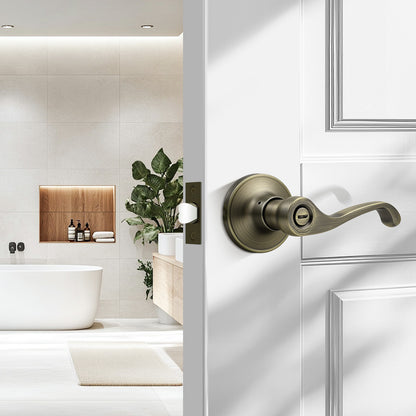 Probrico Scroll Privacy Door Lever, Antique Bronze Interior Door Handle, Reversible for Left/Right Handed Door, Easy Install for Bedroom & Bathroom,Heavy Duty Door Handle, Keyless with Turn Lock