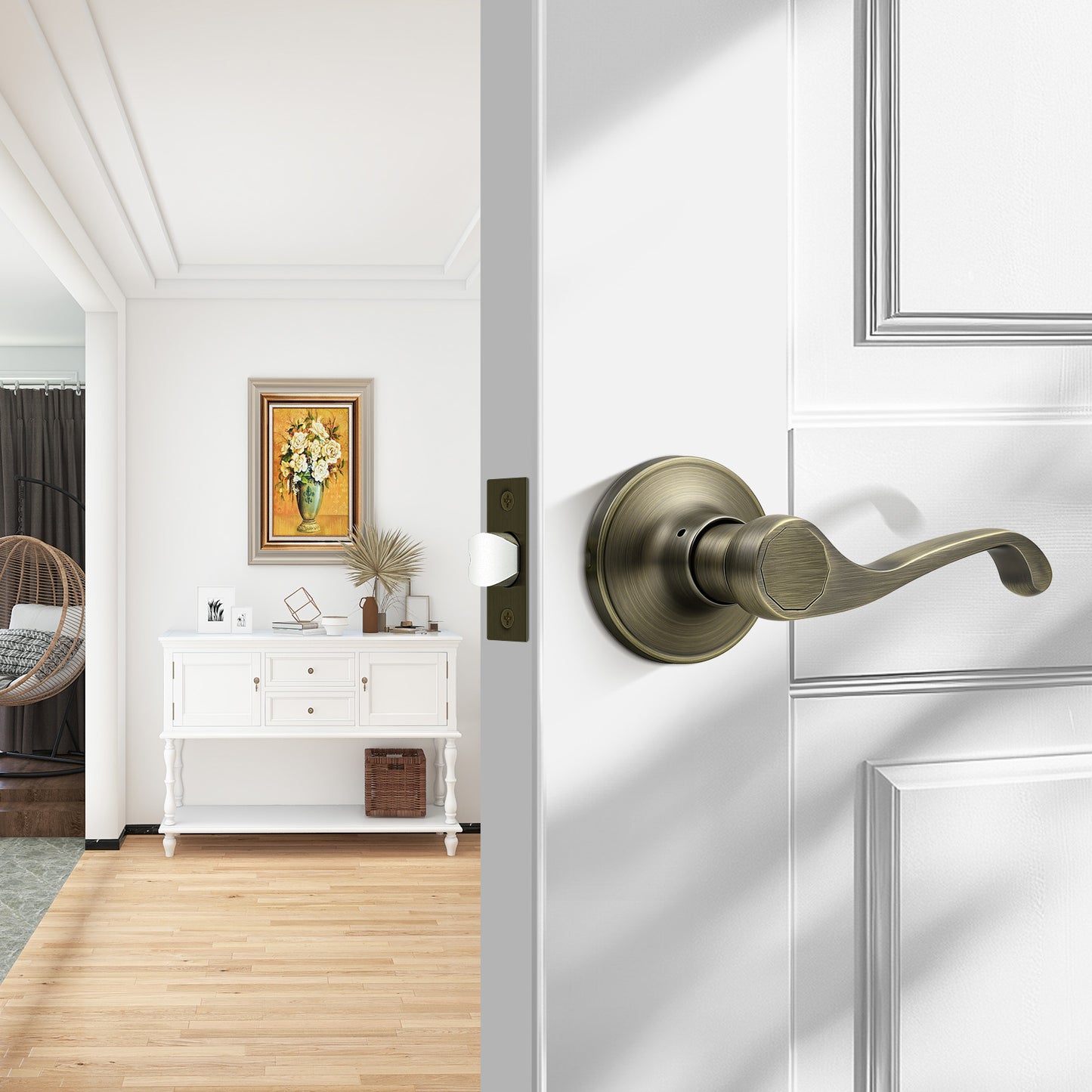 Probrico 2026 New Scroll Passage Door Lever, Antique Bronze Interior Door Handle, Easy Install for Hallway & Closet Door, No Lock Passage Design,Reversible for Left/Right Handed Door, Heavy Duty