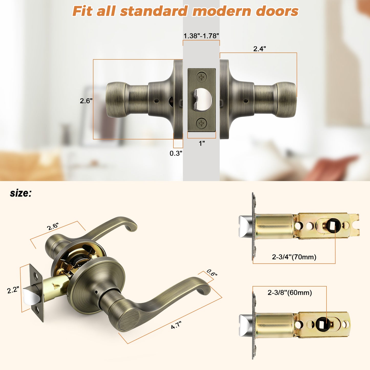 Probrico 2026 New Scroll Passage Door Lever, Antique Bronze Interior Door Handle, Easy Install for Hallway & Closet Door, No Lock Passage Design,Reversible for Left/Right Handed Door, Heavy Duty