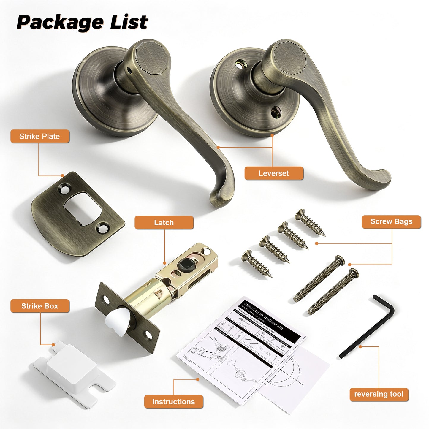 Probrico 2026 New Scroll Passage Door Lever, Antique Bronze Interior Door Handle, Easy Install for Hallway & Closet Door, No Lock Passage Design,Reversible for Left/Right Handed Door, Heavy Duty