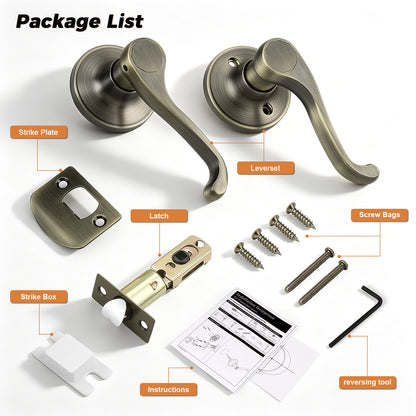 Probrico 2026 New Scroll Passage Door Lever, Antique Bronze Interior Door Handle, Easy Install for Hallway & Closet Door, No Lock Passage Design,Reversible for Left/Right Handed Door, Heavy Duty
