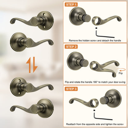 Probrico 2026 New Scroll Passage Door Lever, Antique Bronze Interior Door Handle, Easy Install for Hallway & Closet Door, No Lock Passage Design,Reversible for Left/Right Handed Door, Heavy Duty