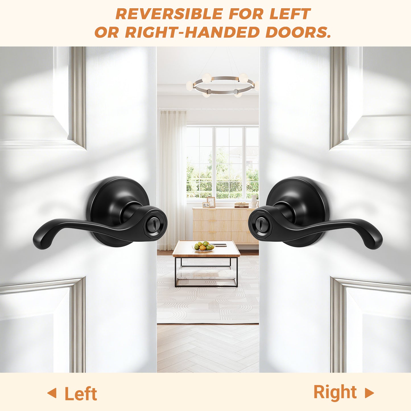 Probrico Scroll Privacy Door Lever, Matte Black Interior Door Handle, Reversible for Left/Right Handed Door, Easy Install for Bedroom & Bathroom,Heavy Duty Door Handle,Keyless with Turn Lock, 2026 New