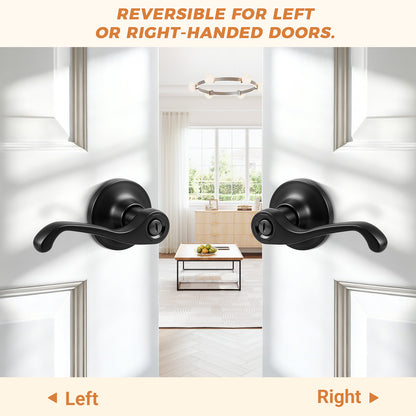 Probrico Scroll Privacy Door Lever, Matte Black Interior Door Handle, Reversible for Left/Right Handed Door, Easy Install for Bedroom & Bathroom,Heavy Duty Door Handle,Keyless with Turn Lock, 2026 New