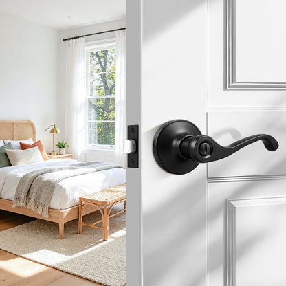 Probrico Scroll Privacy Door Lever, Matte Black Interior Door Handle, Reversible for Left/Right Handed Door, Easy Install for Bedroom & Bathroom,Heavy Duty Door Handle,Keyless with Turn Lock, 2026 New